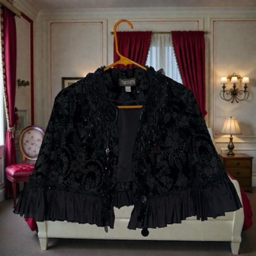 Tracy Feith Black Velvet Cape Jacket Size XP